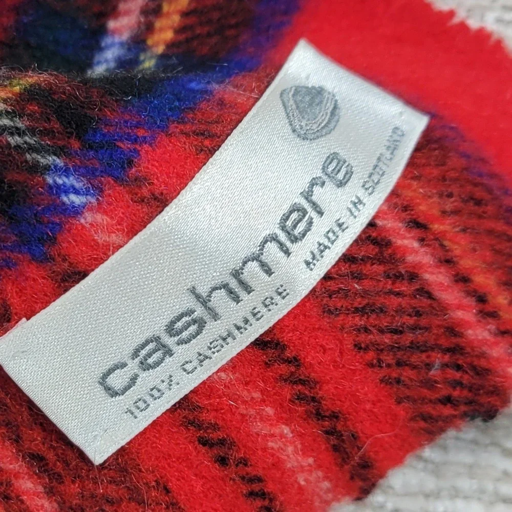 Cashmere Royal Stewart Tartan Plaid Fringe Scarf Unisex Red Warm Luxury Fashion